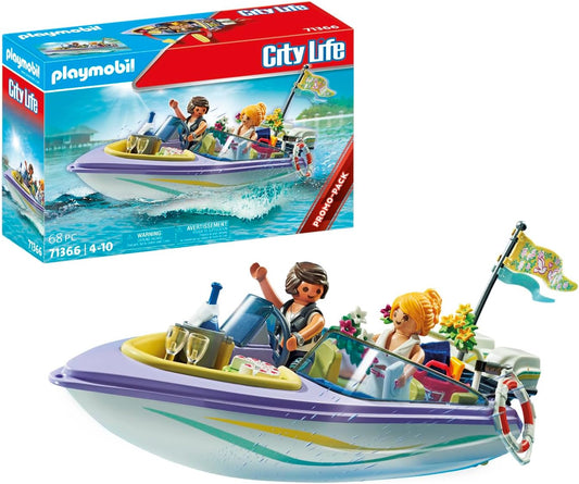 Playmobil 71366 Paquete promocional de viaje en lancha rápida para bodas, luna de miel, set de regalo para ceremonia, juego de rol divertido e imaginativo, juegos adecuados para niños a partir de 4 años