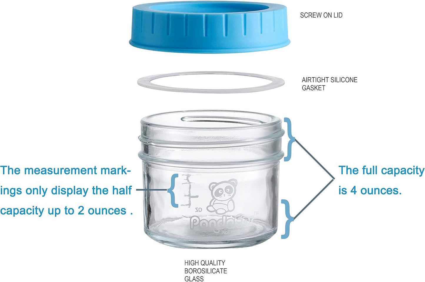 PandaEar (Pacote com 12 Potes de Vidro para Armazenar Comida de Bebê | Recipientes Pequenos Reutilizáveis de 120ml para Congelador com Tampas Herméticas à Prova de Vazamentos | Podem Ser Usados no Micro-ondas e na Lava-louças |