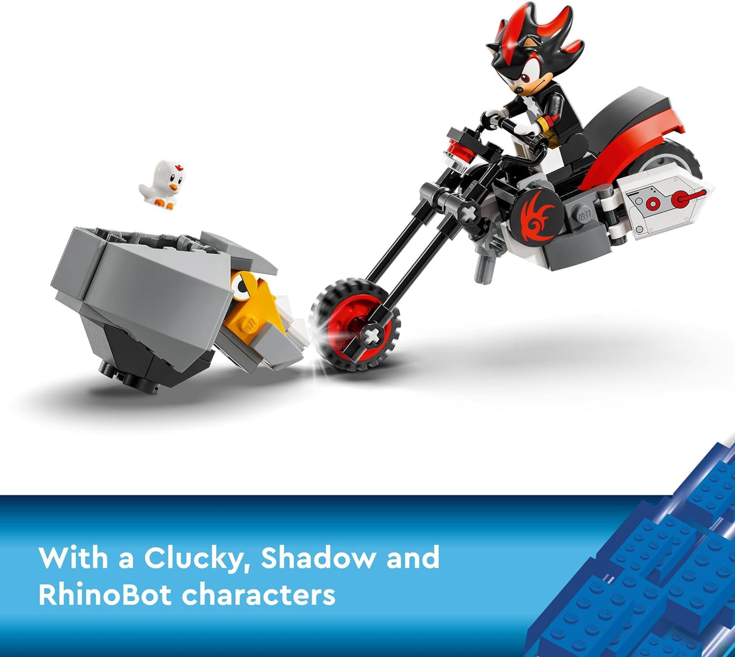 LEGO Sonic the Hedgehog Shadow the Hedgehog Escape, brinquedo de motocicleta para crianças, meninos e meninas de 8 anos ou mais com laboratório edificável, Badnik Rhinobot e figuras de personagens de videogame Clucky, presentes para jogadores 76995