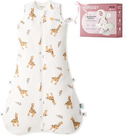 momcozy Saco de dormir para bebê, 0-6 meses, 1.5 TOG, com ajuste por botões de pressão, zíper duplo, tecido macio de bambu, estampa de girafa, tamanho P