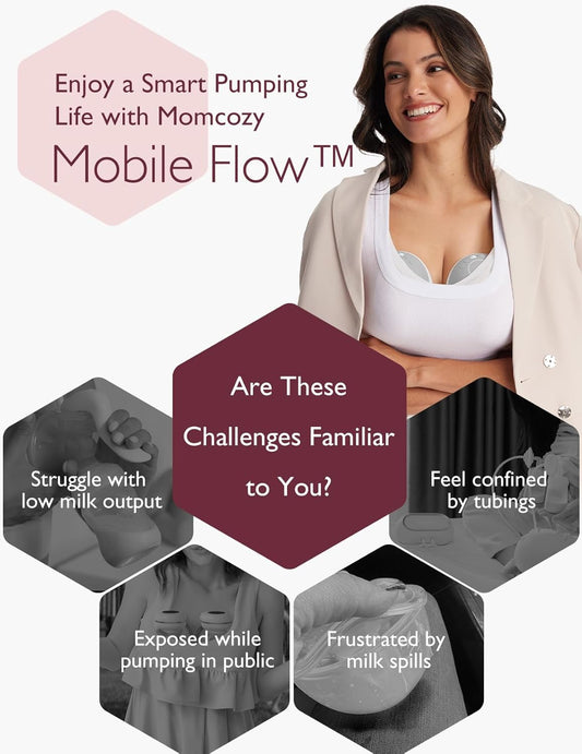 Momcozy Bomba tira-leite Mobile Flow mãos livres, aplicativo M9 controle discreto com multimodos personalizados e 15 níveis, armazenamento independente de leite materno, bomba tira-leite vestível M9 24 mm (cinza, 2 unidades)