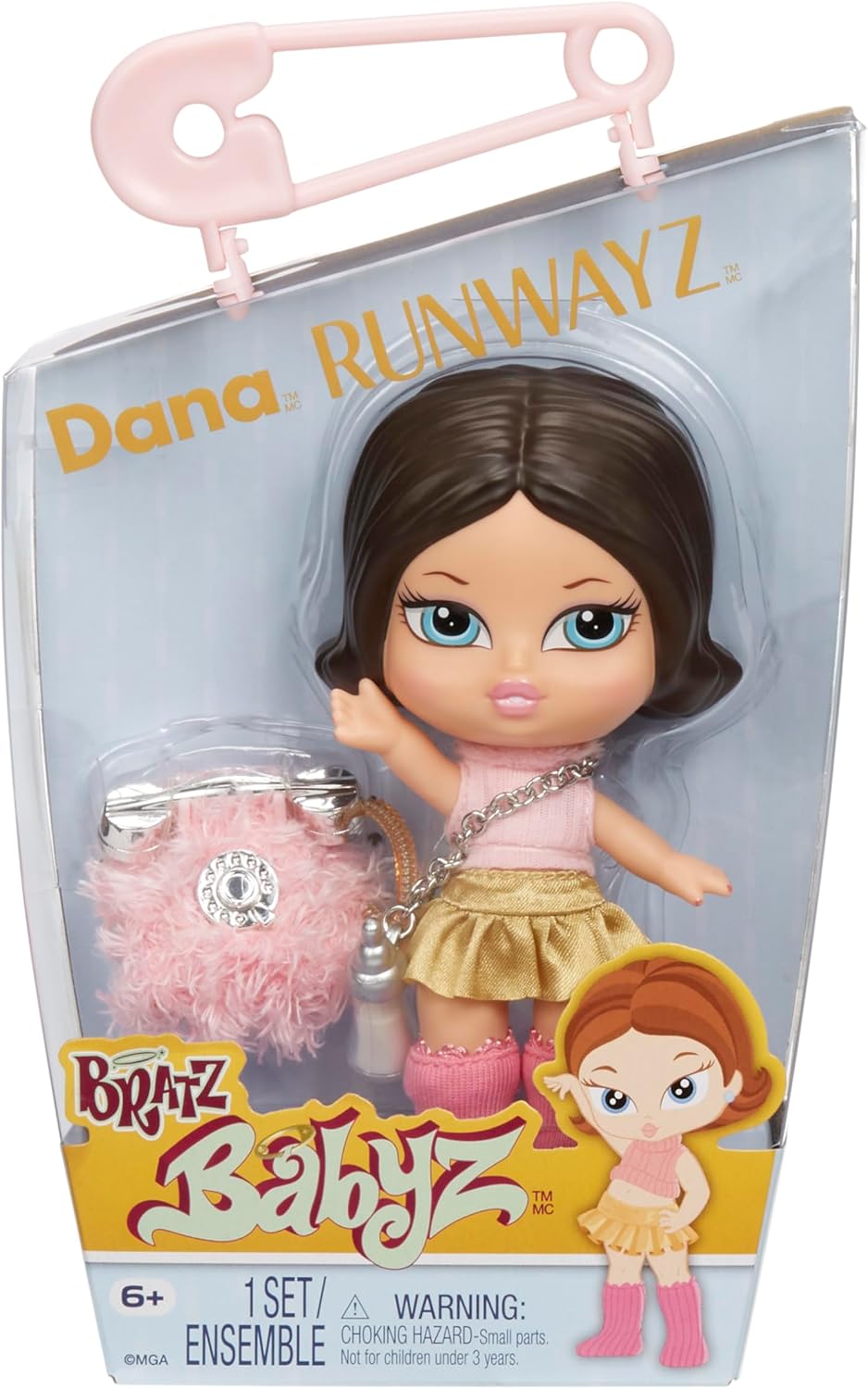 Bratz Boneca Babyz Runwayz, boneca fashion colecionável com roupa estilosa, boneca fofa com colar que funciona como chaveiro - brinquedo infantil - ótimo para crianças a partir de 6 anos