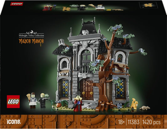 LEGO Icons Mayor Manor 11383 | Conjunto para adultos, kit de montagem de casa gótica em 3D, 3 minifiguras que brilham no escuro, decoração para sala de estar, ideia de presente, 1420 peças