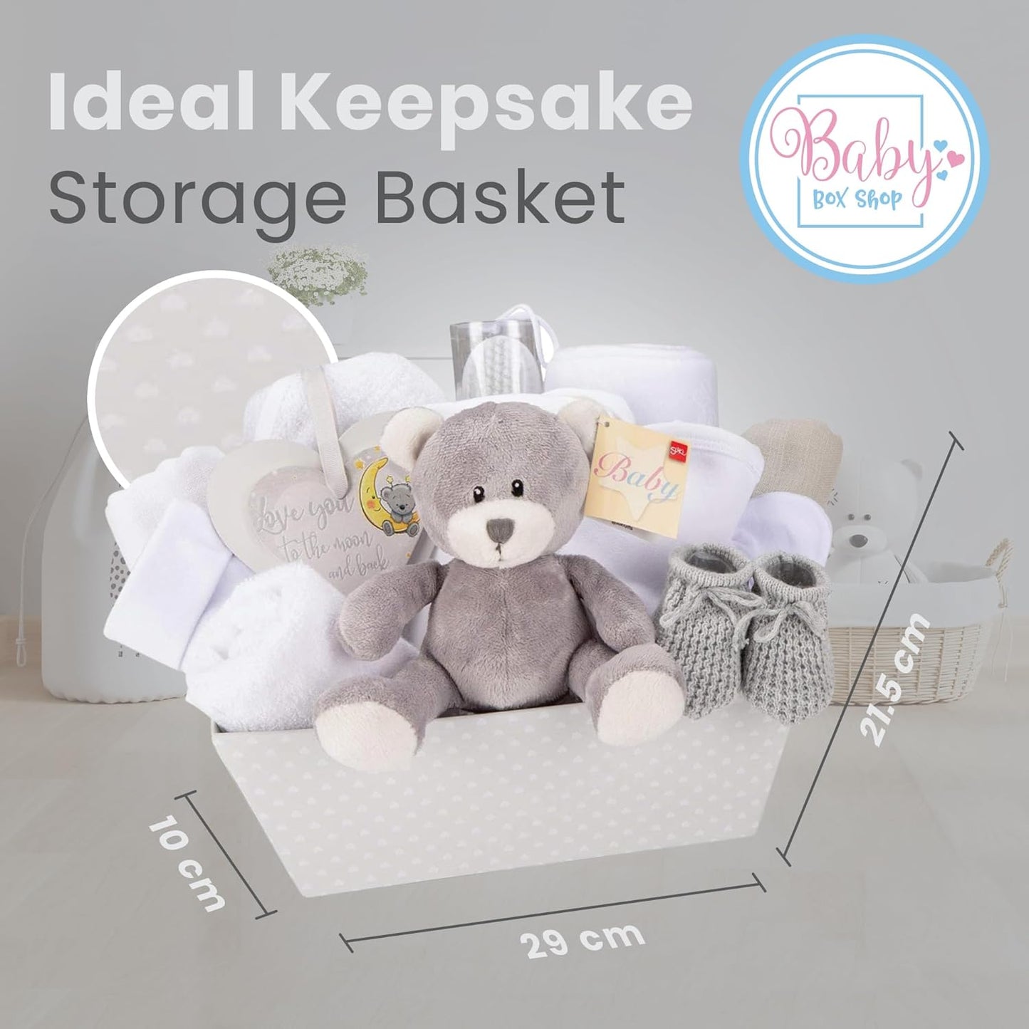 Cesta para Bebê Menino – Conjunto de 17 peças para recém-nascido com pelúcia | Ideal para chás de bebê, revelação de gênero e presente de batizado