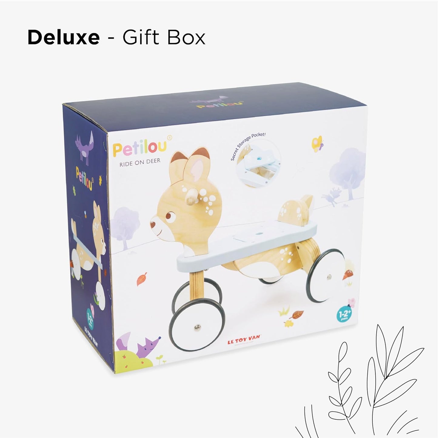 Le Toy Van - Passeio de madeira Petilou em brinquedo de empurrar de cervo para crianças | Adequado para menino ou menina de 1 ano +