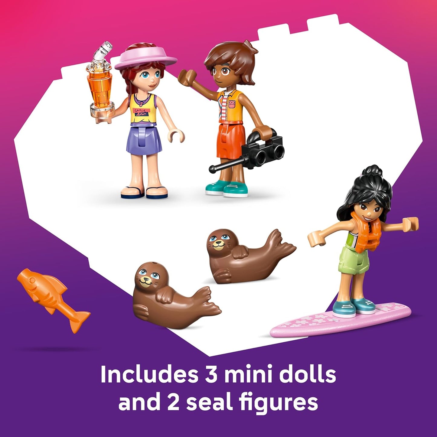 LEGO Friends Casa de Praia com Focas - Conjunto de Brinquedo em Miniatura com 3 Mini Bonecas, 2 Figuras de Animais Marinhos e Acessórios, incluindo Prancha de Surf e Caiaque - Presente de Aniversário para Meninas a partir de 7 Anos - 42699