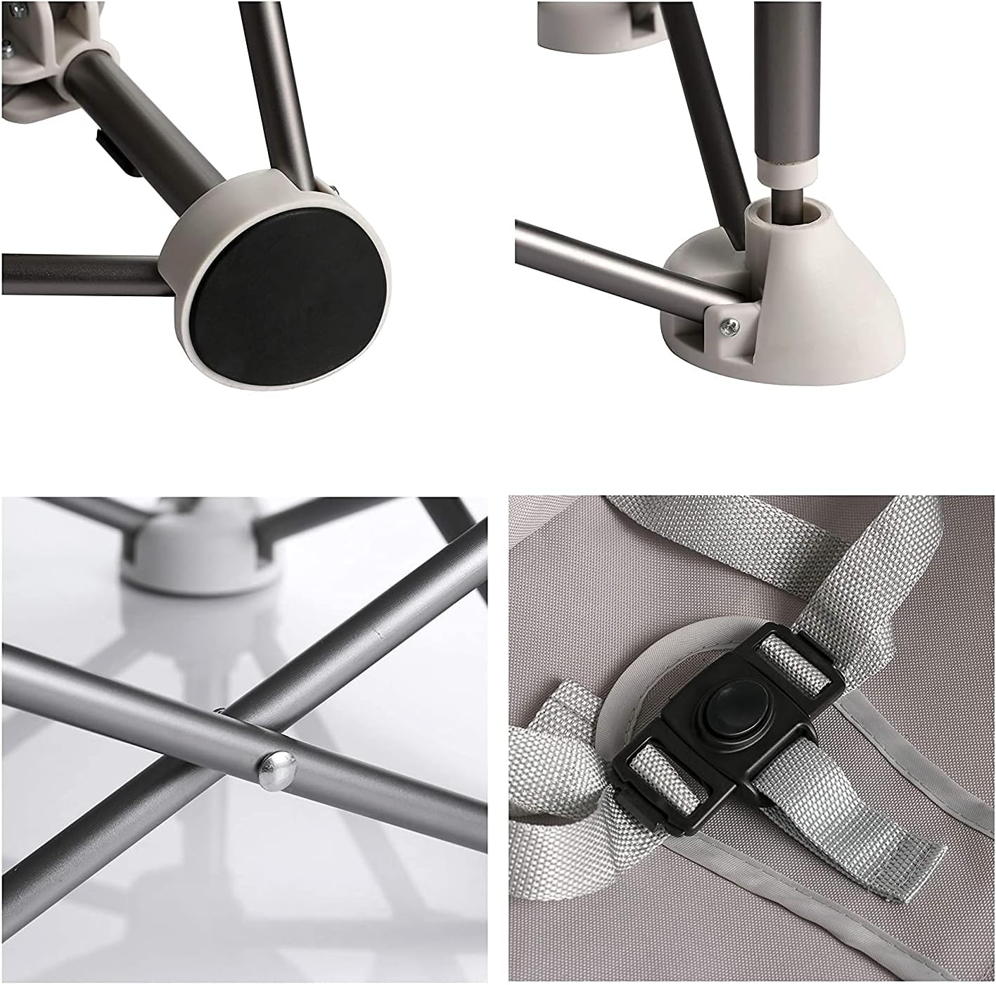 PandaEar Cadeira Alta Portátil para Bebês, Cadeira Alta de Viagem | Dobrável e Compacta com Alças para Uso Interno/Externo | Ideal para Camping, Praia, Jardim | Para Bebês, Crianças, Meninos e Meninas (Cinza com Tapete)