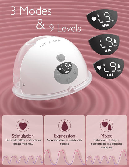 Momcozy Bomba tira-leite inteligente M5, bomba elétrica vestível com controle por aplicativo, mãos livres, 3 modos, 9 níveis de sucção, bomba portátil e leve, flange de 24 mm, pacote com 2 unidades, cinza Quill