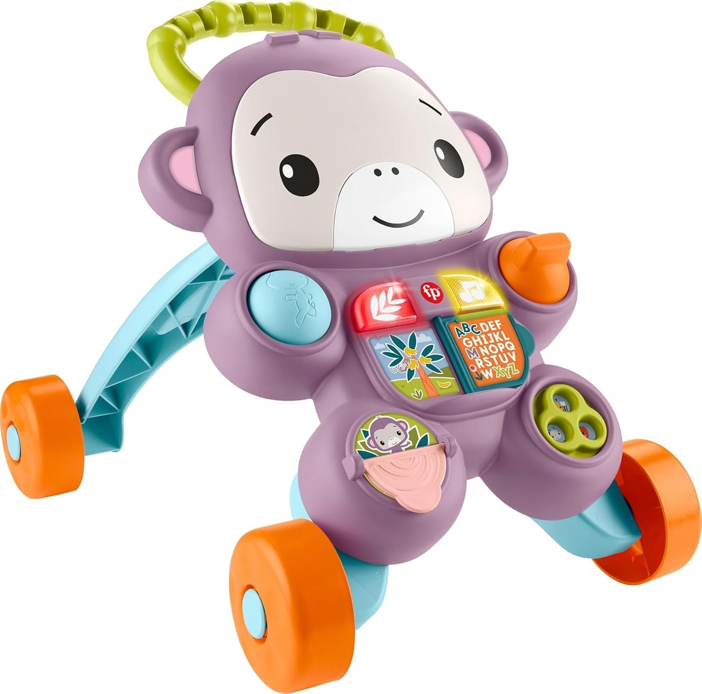 Fisher-Price Brinquedo de empurrar Baby Learn With Me, Macaco Roxo, Atividade Musical Educativa com Luzes para Bebês a partir de 6 Meses, JLD58