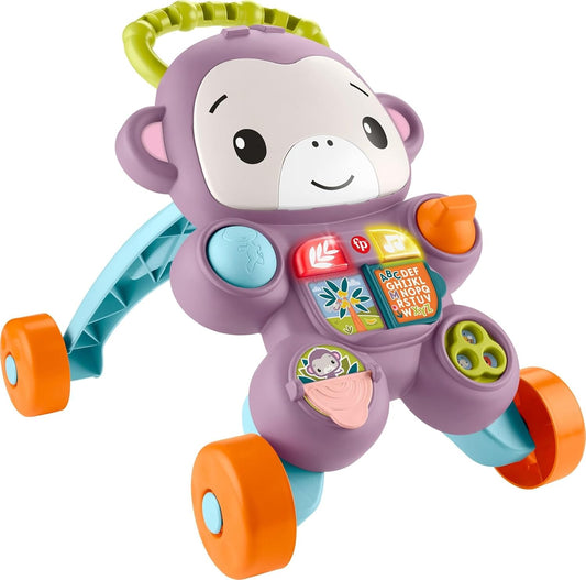 Fisher-Price Brinquedo de empurrar Baby Learn With Me, Macaco Roxo, Atividade Musical Educativa com Luzes para Bebês a partir de 6 Meses, JLD58
