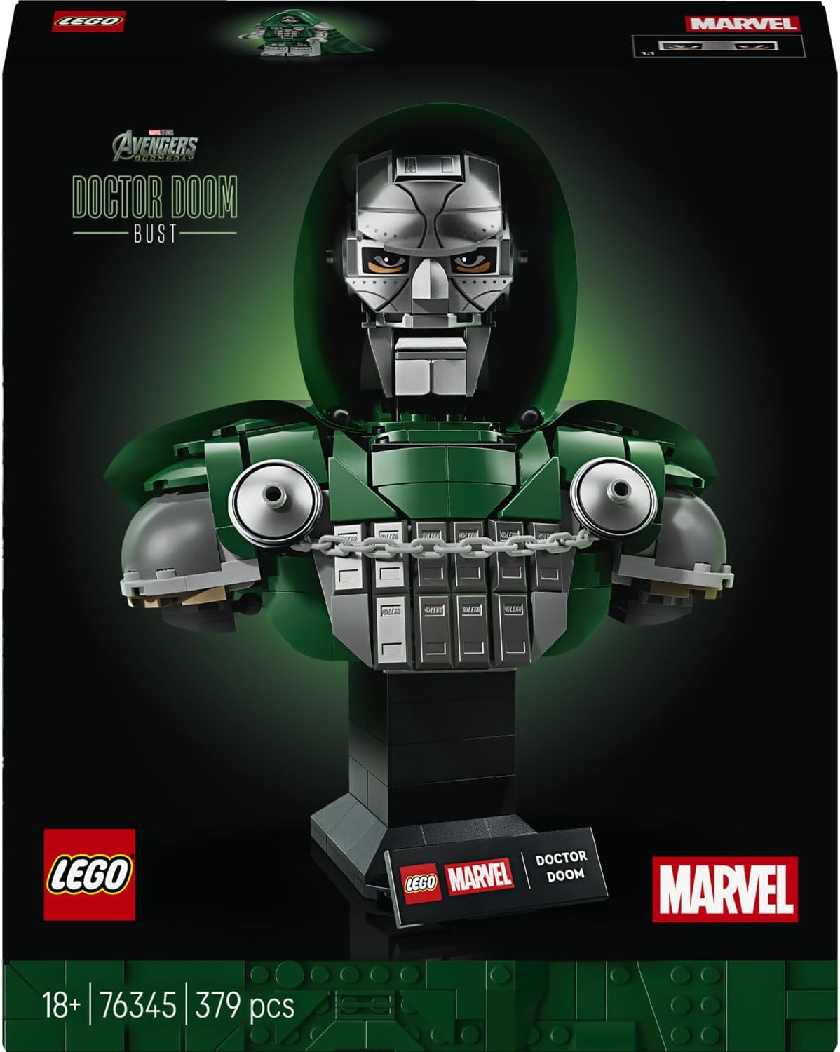 LEGO Busto do Doutor Destino da LEGO Marvel (76345) | Conjunto para adultos, modelo para exibição, inclui minifigura e placa de identificação, item de decoração para prateleiras ou ambientes, ideia de presente com o tema Vingadores, 379 peças