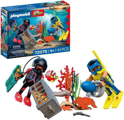 Playmobil City Action Policial Mergulhador com Tesouro, 2 Figuras, Scooter Subaquático e Criaturas Marinhas, Estimula a Criatividade, Brinquedo para Crianças a Partir de 4 Anos, 72078