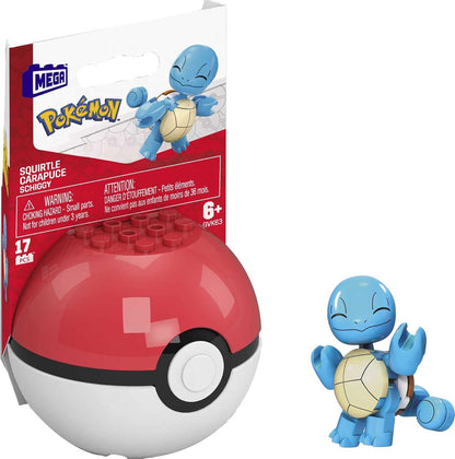 MEGA Conjunto de Montar Construx Pokémon Squirtle – Kit de 17 peças com expositor em formato de Poké Bola – Compatível com outros conjuntos MEGA Construx – Presente para crianças a partir de 6 anos