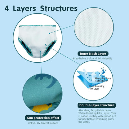 HiABsee Fraldas de natação reutilizáveis laváveis para bebês Fraldas de natação infantis para crianças pequenas UPF 50+ (dinossauro, 0-6 meses)