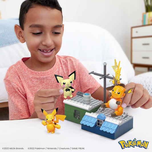 MEGA Brinquedos de construção de bonecos de ação Pokémon para crianças, conjunto de evolução Pikachu com 160 peças, 3 personagens articulados, ideia de presente para crianças de 8 anos, HKT23
