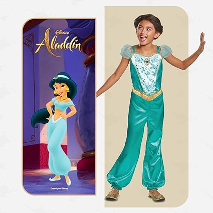 DISGUISE Disfraz oficial clásico de princesa Jasmine de Disney para niños, disfraz de Aladino para niños, disfraz de princesa Jasmine para niñas, disfraz de princesa árabe, disfraz del Día Mundial del Libro para niñas