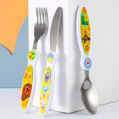 Hey Duggee Juego de cubiertos de 3 piezas para niños pequeños: cuchillo, tenedor y cuchara