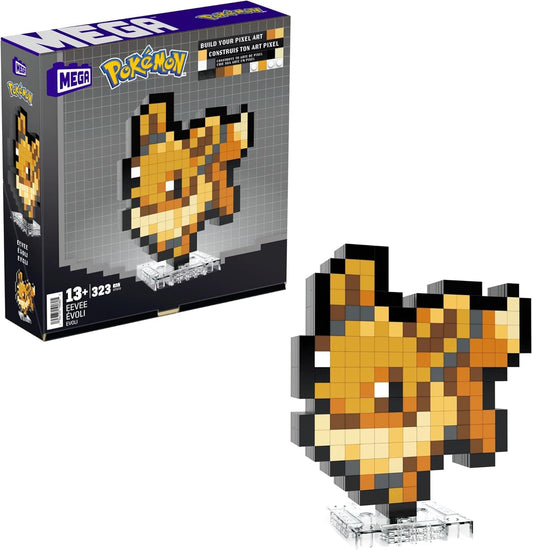MEGA Conjunto de construção de bonecos de ação Pokémon, Eevee com 323 peças e estilo pixel retrô, para decoração de mesa ou parede, brinquedo de construção e exibição para colecionadores, HTH78