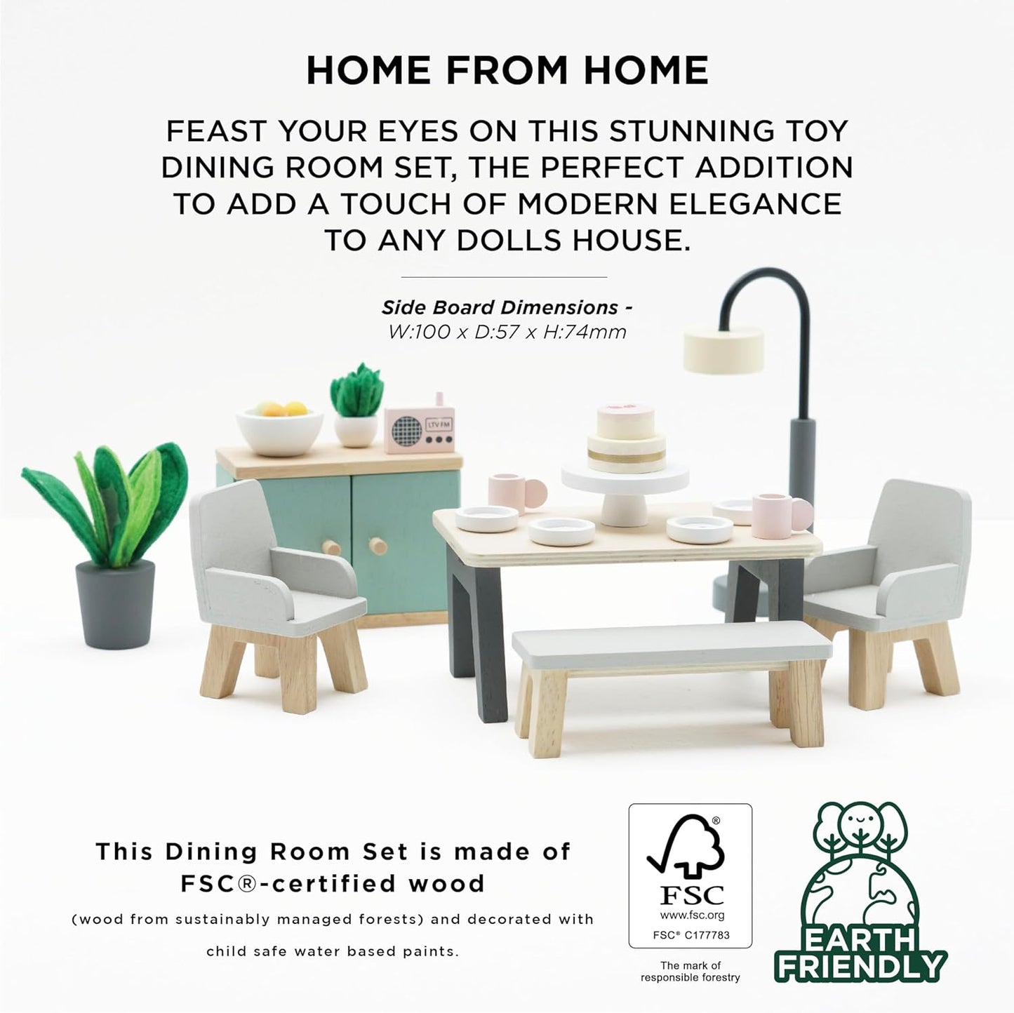 Le Toy Van- Conjunto de jogos de acessórios para casas de bonecas para sala de jantar Daisylane de madeira para casas de bonecas | Conjuntos de móveis para casas de bonecas - adequados para maiores de 3 anos