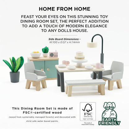 Le Toy Van- Conjunto de jogos de acessórios para casas de bonecas para sala de jantar Daisylane de madeira para casas de bonecas | Conjuntos de móveis para casas de bonecas - adequados para maiores de 3 anos