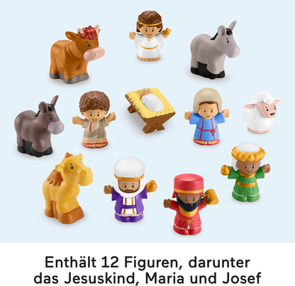 Fisher-Price Conjunto de presépio de brinquedo para crianças pequenas com luzes musicais e 18 peças para brincar de Natal, maiores de 1 ano, HMX70