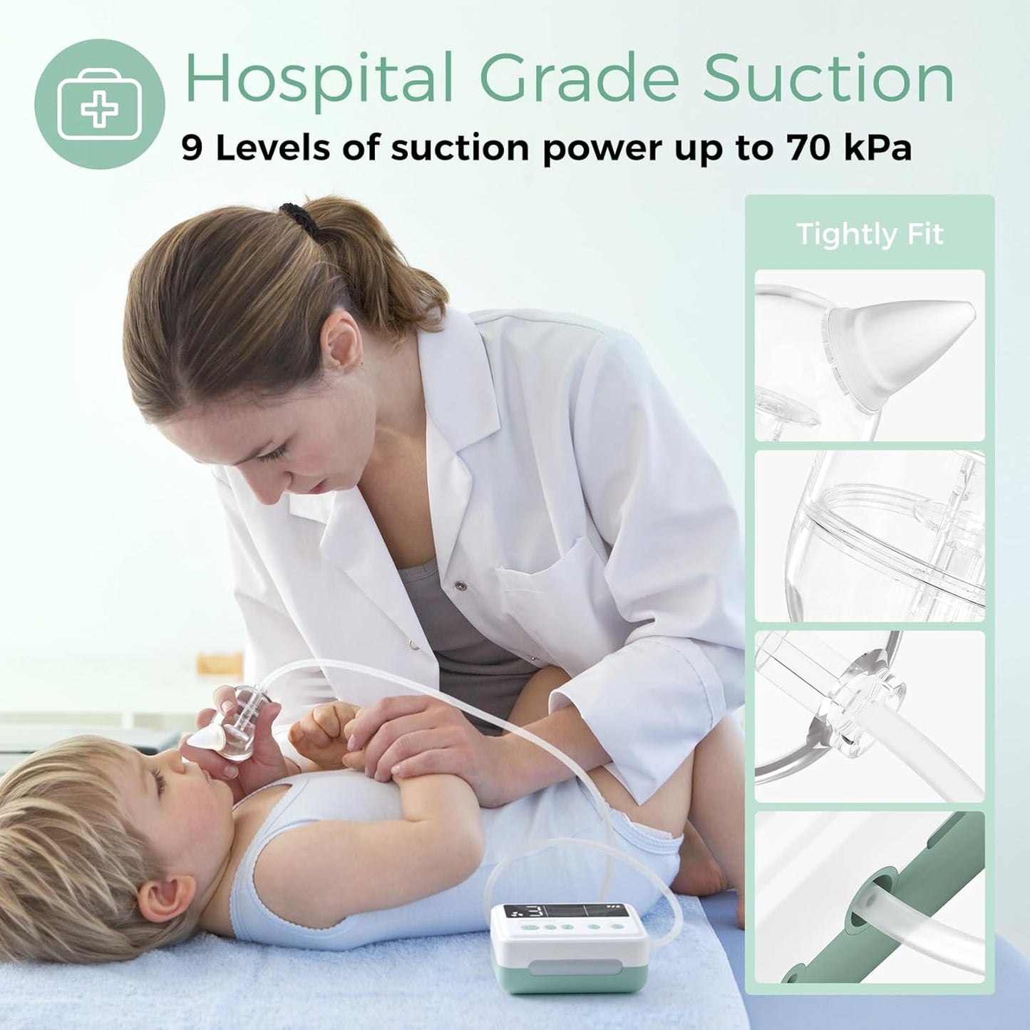 Aspirador nasal Momcozy para bebês, 【nível hospitalar】 Sugador nasal com sucção forte de 70 kPa e 9 níveis de sucção, limpador nasal elétrico para crianças pequenas e recém-nascidos, luz suave e canções de ninar, pontas de silicone sem BPA