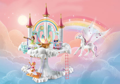 Playmobil 71359 Princess Magic: Rainbow Castle in the Clouds, um mundo mágico de conto de fadas com uma flor de arco-íris brilhante, pégaso, dramatização divertida e imaginativa, conjuntos de jogos adequados para crianças de 4 anos ou mais