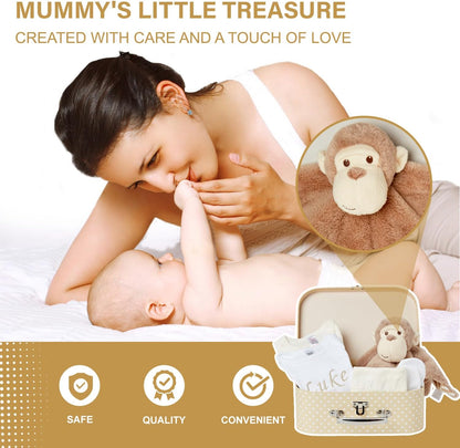 Baby Box Shop - Conjunto de presente para recém-nascidos - Cesta premium com chocalho para cachorro, porta-retratos, tecido de musselina, chá de bebê para recém-nascidos