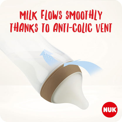 NUK Combinação perfeita mamadeira | Mais de 3 meses | Adapta-se ao Paladar do Bebê | Controle de temperatura | Ventilador anti-cólica | 260ml | Sem BPA | Tetina de silicone média | Disney Ursinho Pooh