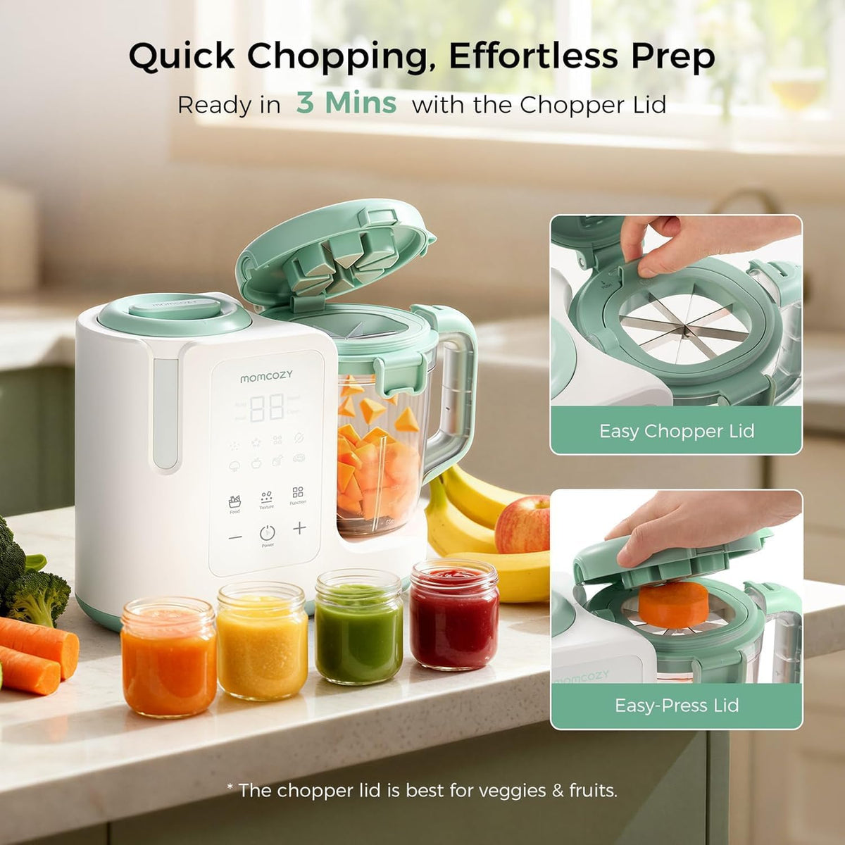 Momcozy Processador de alimentos para bebês AutoMeal, com preparo automático em uma única etapa (cozimento a vapor e trituração)