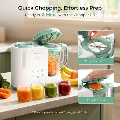 Momcozy Processador de alimentos para bebês AutoMeal, com preparo automático em uma única etapa (cozimento a vapor e trituração)