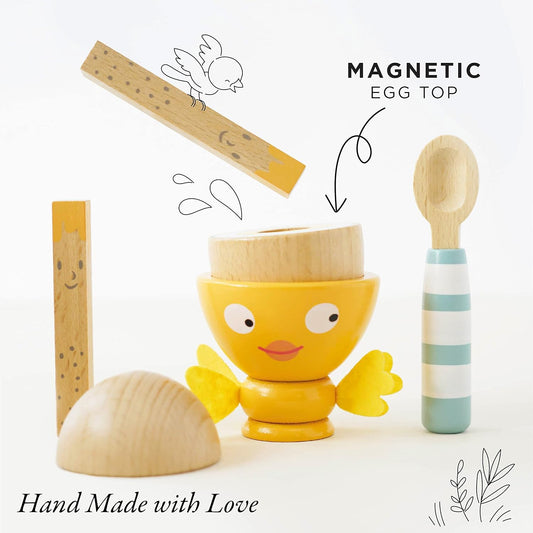 Le Toy Van - Conjunto de copos para ovos de madeira 'Chicky - Chick' de madeira para brincar de cozinha | Acessórios de cozinha para brinquedos infantis, madeira, rosa, 12 x 16 x 6,3 cm