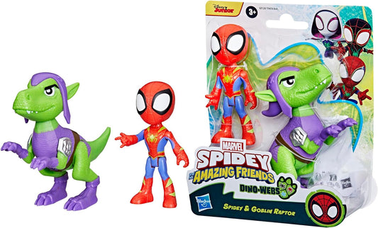 SPIDEY Y SUS INCREÍBLES AMIGOS Conjunto de figuras de acción Marvel Dino-Webs, Spidey y Goblin Raptor