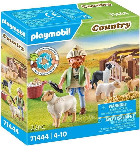 Playmobil 71444 Country: Joven pastor con rebaño de ovejas, con border collie, cortapelos y tira de paja, juego de rol divertido e imaginativo, sets de juego sostenibles aptos para niños a partir de 4 años