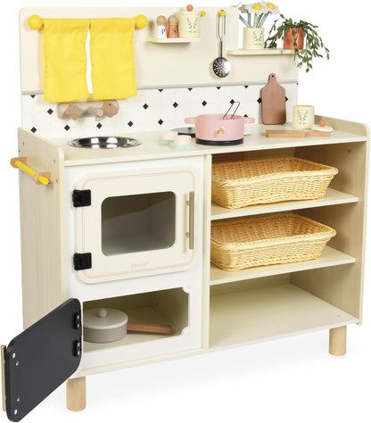 Janod - Cozinha infantil grande de madeira equipada com 2 fornos, Janod - Cozinha infantil de madeira equipada com forno, anod - Kitchenette infantil de madeira - Cozinha de brincar compacta para crianças - Equipada com forno