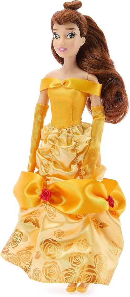 Disney Boneca Clássica Bela Store 30 cm – A Bela e a Fera, Vestido de Baile de Cetim Dourado e Articulada