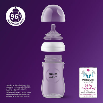 Philips Mamadeira Avent Natural Response – 3 unidades de 260 ml, para recém-nascidos e bebês maiores, livre de BPA, a partir de 1 mês (Modelo SCY903/03)