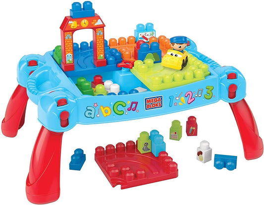 Mega Bloks FGV05 Build & Learn Table e Bloks DCH54 Bolsa de construção grande, rosa, 60 peças