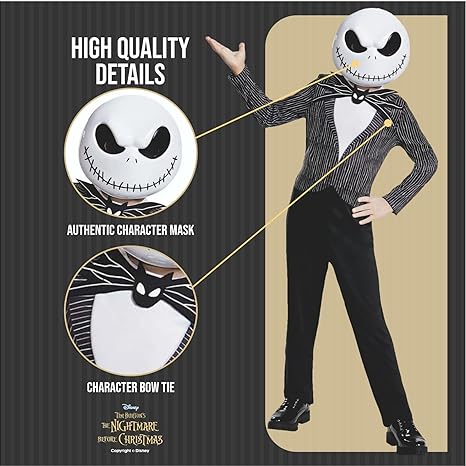 DISGUISE  Disney oficial premium pesadelo  jack skellington traje crianças com máscara sólida, terno fantasia trajes de halloween para crianças