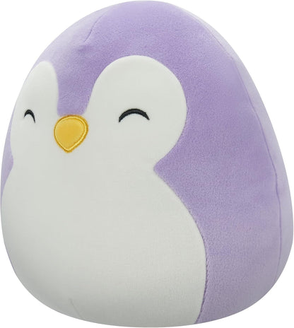 Squishmallows Original 7,5 polegadas - Elle, a pinguim roxa com olhos fechados e barriga branca