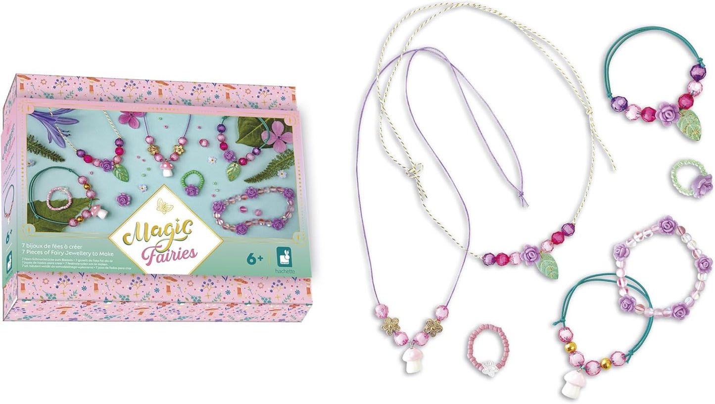 Janod -7 Jewellery Creations - Tema Fada - Les Ateliers Bijoux - Estojo incluso - Kit de Lazer Criativo Infantil - Habilidades motoras finas e concentração - A partir de 6 anos - J09176