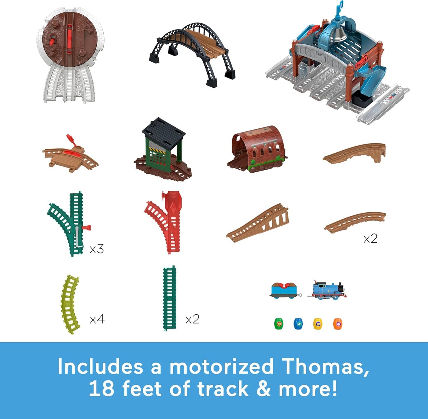 Fisher Price Conjunto de Trem de Brinquedo Thomas & Friends da Mattel, Carregue e Lance o Trem de Entrega de Barris com Locomotiva Motorizada Clássica e Vagão de Carga, 5,5 metros de Trilho, JGY30