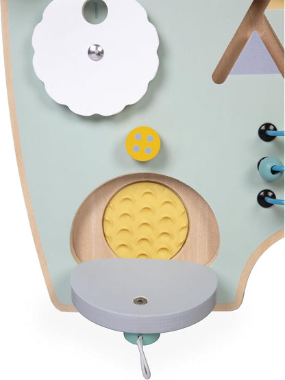 Janod - Busy Board Ourson - 20 atividades - Grande quadro de atividades de madeira - Ideal para desenvolvimento motor fino, curiosidade e destreza - Altura 60 cm - A partir de 18 meses, J05162