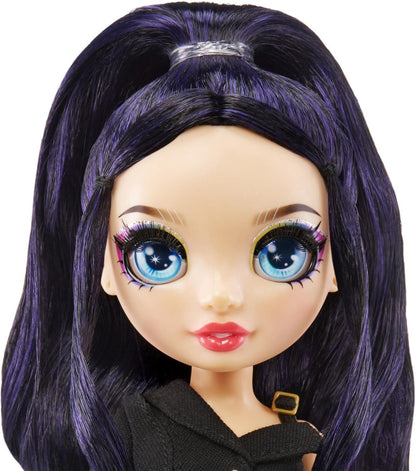 Rainbow High - Ainsley Slater - Boneca Fashion Preta e Dourada. Inclui 3 conjuntos de roupas de grife combináveis e acessórios. Ideal para crianças de 6 a 12 anos e colecionadores.