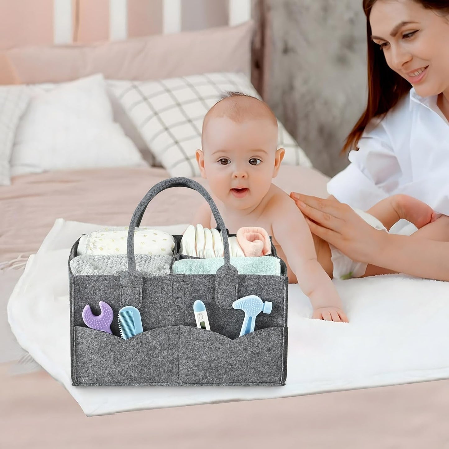 PandaEar Organizador de fraldas portátil para bebês meninos e meninas, ideal para viagens e para guardar itens do bebê. Organizador dobrável com divisórias.