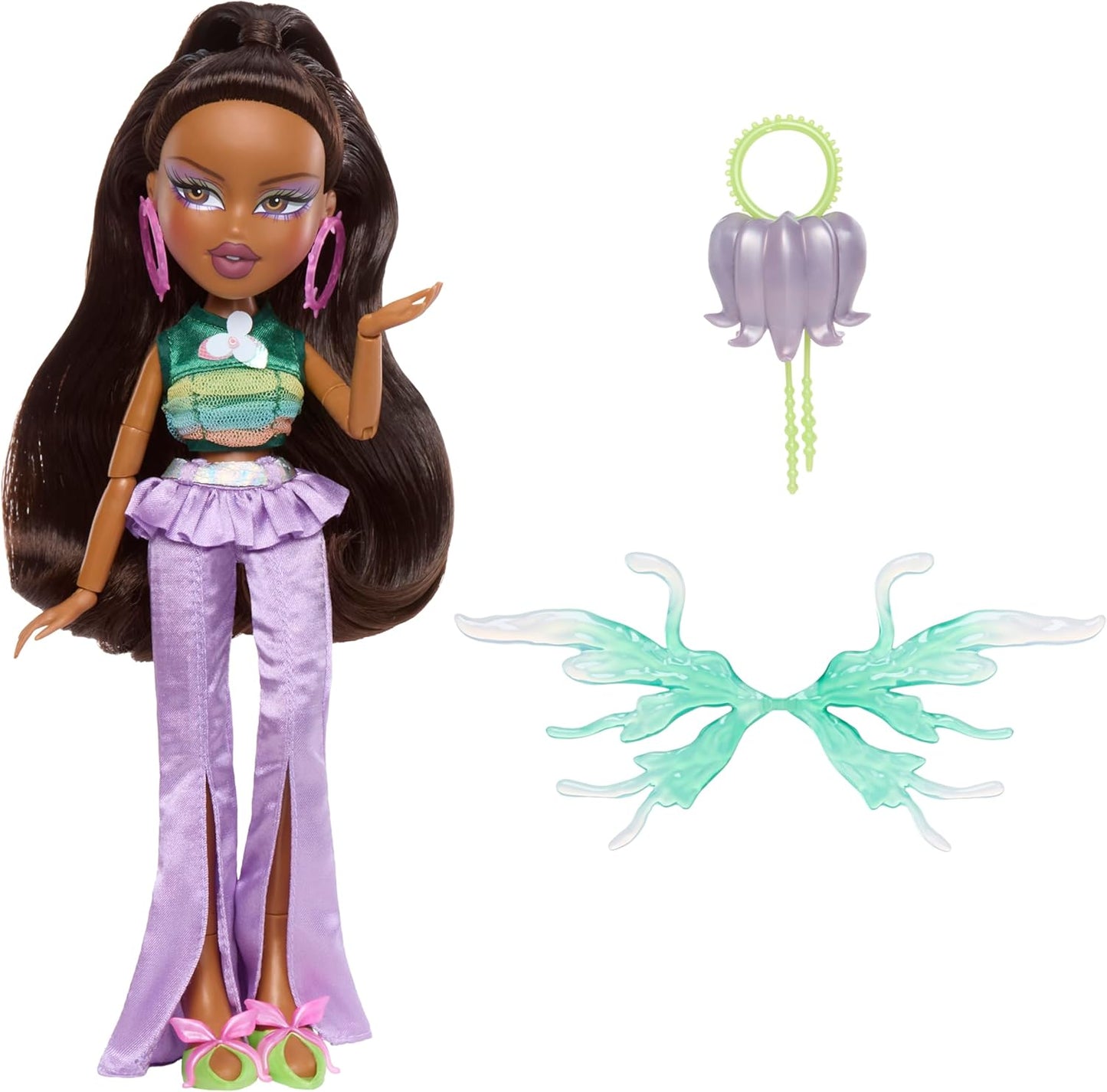 Bratz Fashion Pixiez Sasha - Boneca colecionável de fantasia com roupas e acessórios de verdade, asas que se transformam em anel, roxa, 29 cm