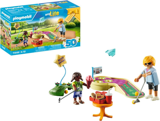 Playmobil 71449 Mi Vida: Minigolf, un tiro tras otro hacia la portería, incluye palos de golf, pelotas y helados, juego de rol divertido e imaginativo, sets de juego artístico aptos para niños a partir de 4 años