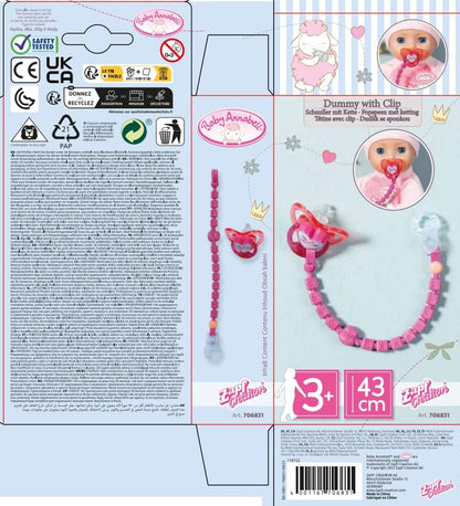 Baby Annabell Chupeta com prendedor 706831 - Acessório original projetado para bonecas e bebês - Inclui contas - Adequado para crianças a partir de 3 anos, Multicolorido
