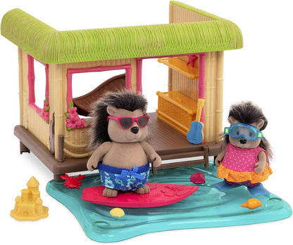 Li'l Woodzeez Conjunto de jogos de praia - Sunshine Tiki Hut - Conjunto de brinquedos de 15 peças - Brinquedos de família para crianças a partir de 3 anos