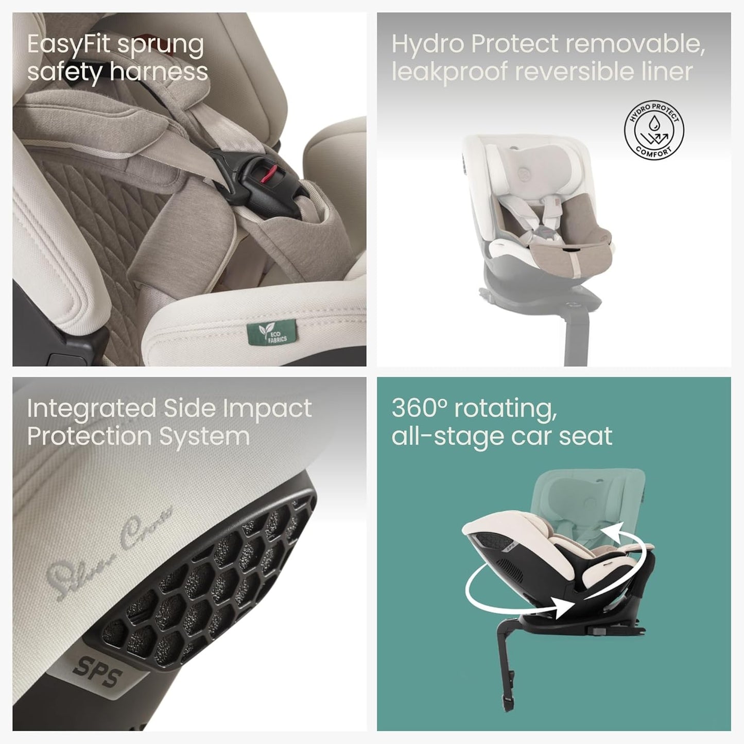 Silver Cross Cadeira auto Motion All Size 2 360 - Recém-nascido a 12 anos - Cadeira auto Isofix - Cinto de segurança de 5 pontos - Rotação 360° - Amêndoa
